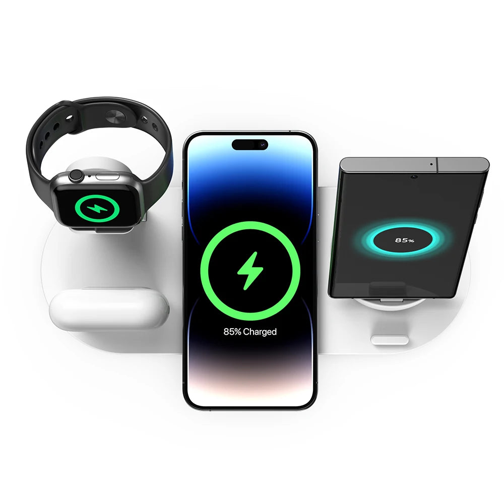 Popular Six in 1 15W Wireless Charging Desktop Station Multifunction Magnetic for Smart Watch Earphone for iPhone Plastic