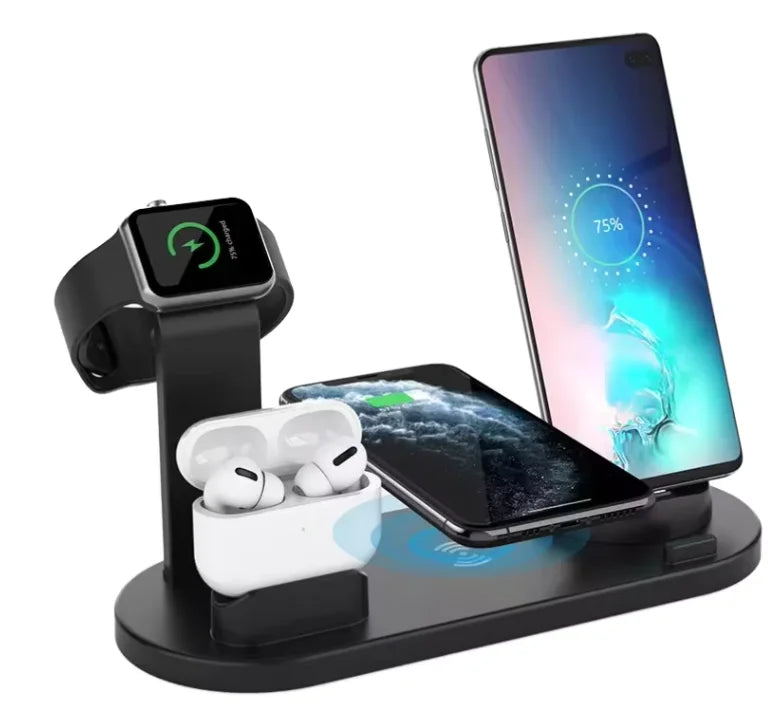 Popular Six in 1 15W Wireless Charging Desktop Station Multifunction Magnetic for Smart Watch Earphone for iPhone Plastic